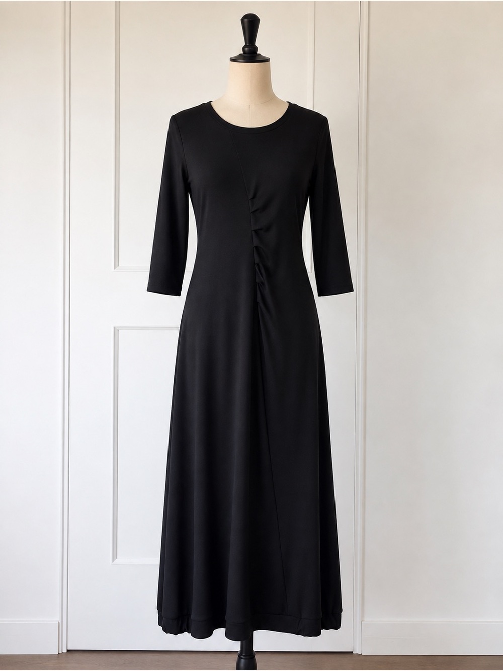 Inizio Italy Black Center Ruched Bubble Hem Lagenlook Maxi Wearable Art Dress M